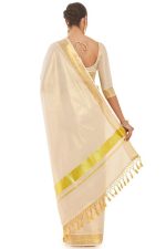 Fashily Women’s Kerala Tissue Plain Saree with Running Blouse| Onam & Vishu Kani Special | Traditional Kasavu White Colour - Image 3