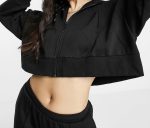 Prachikfashions Solid Long Hooded Neck Hoodie Zipper Crop Jacket for Women's | Black, S - Image 2