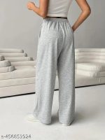 APRIX Women's High-Waist Wide-Leg Sweatpants | Soft & Breathable Fabric Elastic Waistband with Drawstring | Trendy Light Grey Joggers for Casual, Gym, Yoga & Travel - Image 3