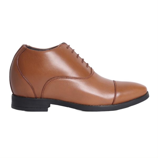 Men's Leather Formal Shoes with a Hidden Heel - 8.5 CM - Tan Brown