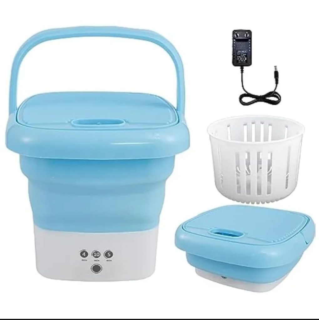 Gurjas Fancy Kitchen 0.8Kg Portable Foldable Mini Top Loading Washing Machine with Spinner and Dryer for Baby Clothes Semi Automatic Bucket Washer with Modes for Travel, Home & Multipurpose