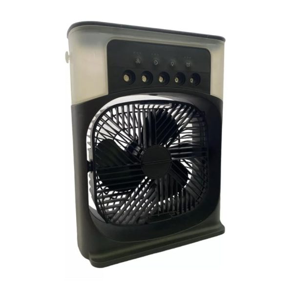 Drumstone Elevate comfort with the Portable Air Conditioner Fan. This air fan features a 500 ml water tank, USB personal cooler, mini humidifier with 7 colors LED light, 3 timer options_Multicolor
