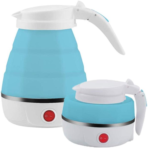 RENESMEE Travel Folding Electric Kettle, Fast Boiling, Portable Electric Kettle, 600ml Boil Dry Protection, 100-240V Food Grade Silicone Foldable Kettle (multicolor), 600 watts