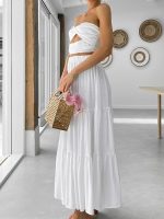 PINKHUB Women's Summer Ruffle Hem Maxi Skirt | High Waist Long Pleated Skirt | Plain A-Line Flowy Skirt for All Occasions | Soft Cotton Blend Fabric | Elegant Boho Style - Image 2