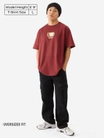 The Souled Store No Social Battery Men and Boys Short Sleeve Round Neck Maroon Graphic Printed Cotton Oversized T-Shirts - Image 2