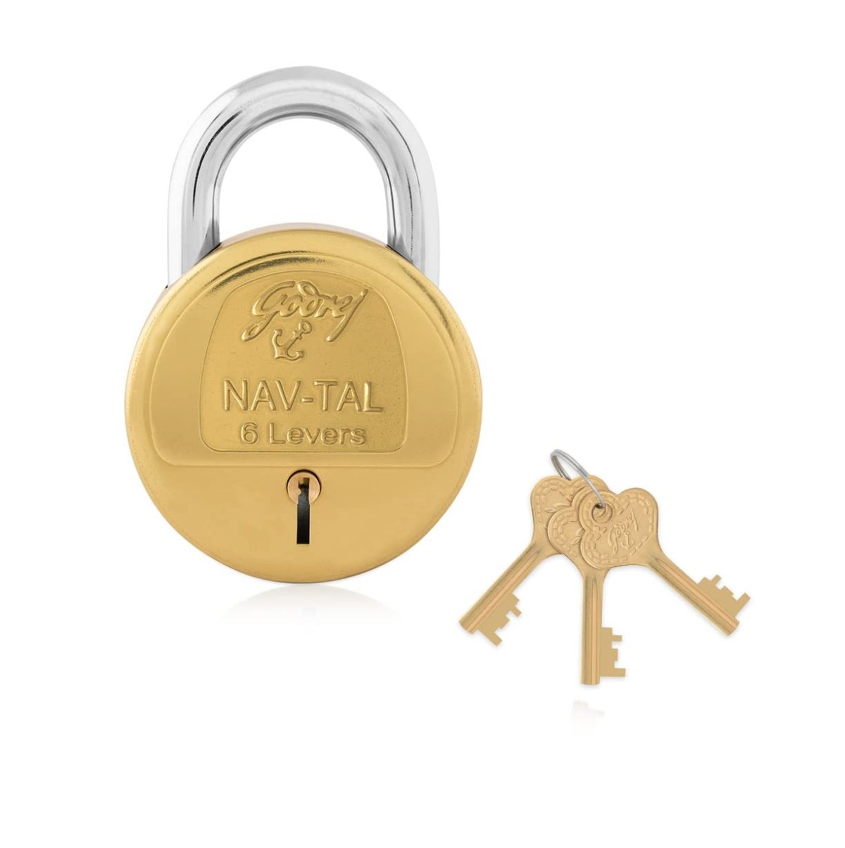 Godrej Locks I Navtal 6 levers 50 mm I Padlock for Main Door I Gate Lock I Tool Box, Shutters, Shops & Offices I Strong Hardened Corrosion Resistant Shackle I Brass Material | 1 Year Warranty