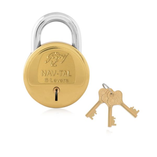 Godrej Locks I Navtal 6 levers 50 mm I Padlock for Main Door I Gate Lock I Tool Box, Shutters, Shops & Offices I Strong Hardened Corrosion Resistant Shackle I Brass Material | 1 Year Warranty