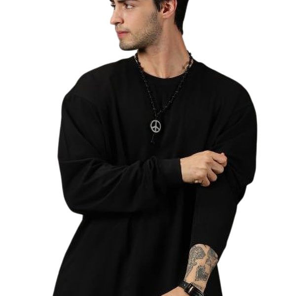 ALONE EAGLE Oversized Cotton Plain Full Sleeve Round Neck T Shirt for Men