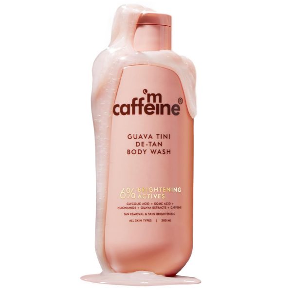 mCaffeine 1% Glycolic Acid Detan Body Wash, 300ml | 5% Niacinamide-Kojic Acid | Brightens, Reduces Dark Spots & Uneven Tone & Smoothens Skin | Tangy Guava Shower Gel for Men & Women | All skin types