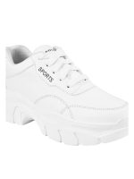Shoetopia Lace-up Detail White Chunky Sneakers for Women & Girls - Image 5