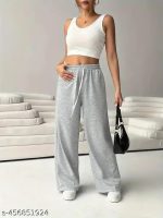 APRIX Women's High-Waist Wide-Leg Sweatpants | Soft & Breathable Fabric Elastic Waistband with Drawstring | Trendy Light Grey Joggers for Casual, Gym, Yoga & Travel - Image 2