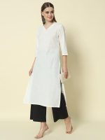 FIORRA Womens Loose Mid Rise Cotton Solid Palazzo - Image 6