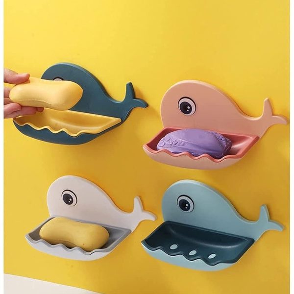 HYLOL Soap Stand Holder for Bathroom Kitchen Sink Magic Stickers Wall Mounted (Pack of 2 Pcs) Soap Dish Holder, Fish Design Random Color(Plastic)