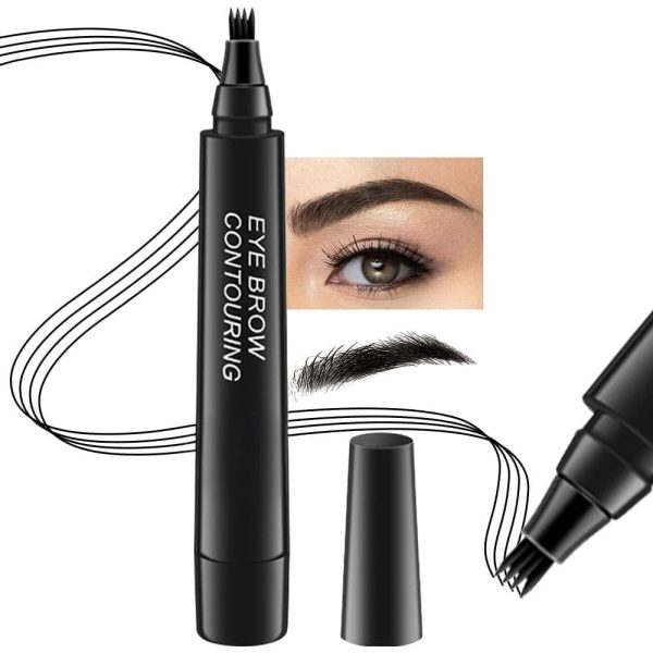 Waterproof Eyebrow Pen - Long Lasting, Sweat-Proof 4 in 1 for Eyeliner & Microblading - Suitable for All Skin Types, Ideal for Summer & Outdoor Travel (black)