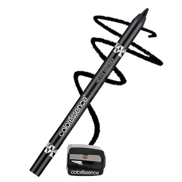 COLORESSENCE HD Kohl Pencil Eye Definer Waterproof Lightweight Charcoal Long Lasting Smudge proof Kajal with Free Sharpener - Black