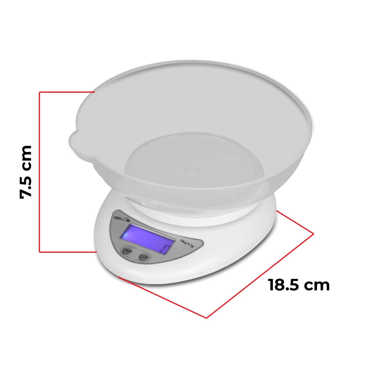 iBELL Digital Kitchen Weighing Scale for Health, LCD Display, High Precision Sensors, Tare Function, up to 5KG, Portable Food Weight Machine for Health, Fitness, Home Baking & Cooking - KS501M (White) - Image 6