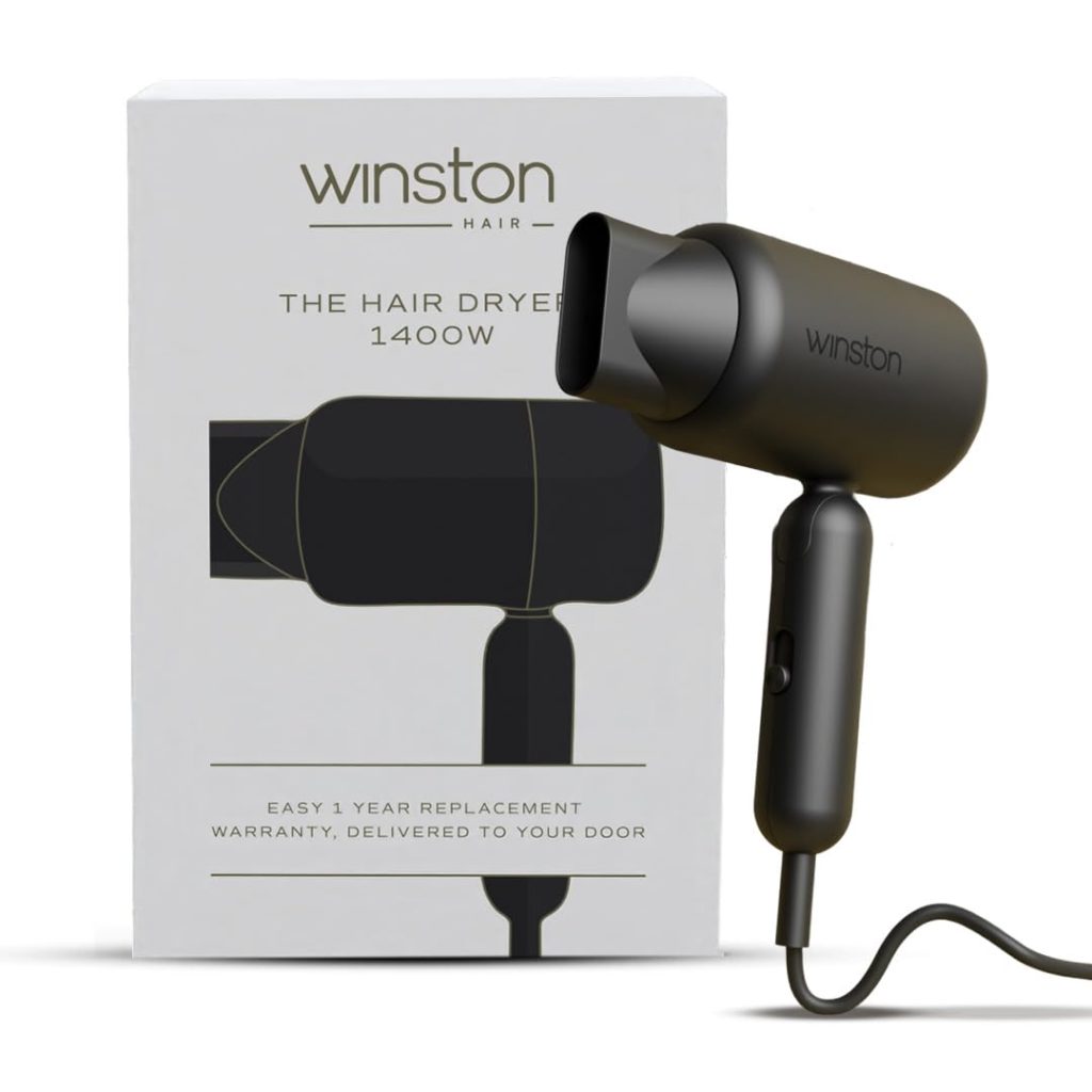 WINSTON Ionic Foldable Hair Dryer - 1400W | Compact, Foldable, and Damage-Free Drying Blow Dryer with Low Noise & Overheat Protection - 1 Year Warranty (Grey)