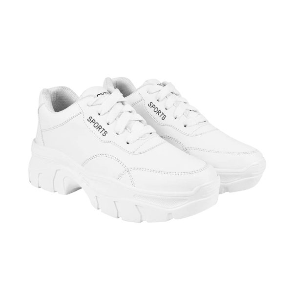 Shoetopia Lace-up Detail White Chunky Sneakers for Women & Girls