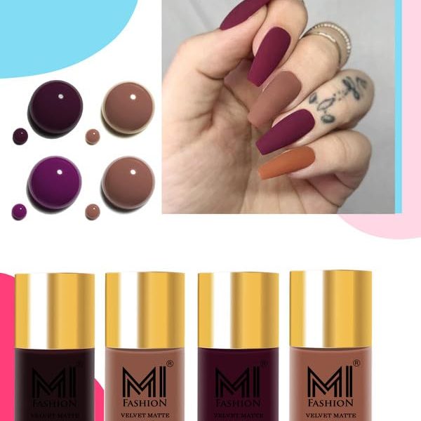 MI Fashion Matte 4 Nail Polish Set For A Luxurious Nail Look Wine, Dark Nude, Wine, Nude #Pn204 9.9ml each