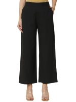 FIORRA Womens Loose Mid Rise Cotton Solid Palazzo