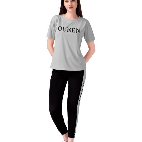 DTR FASHION® Lycra Blended QUEEN Letter Printed Tracksuit Co-ord Sets for Women_TS_QUEEN_NEW