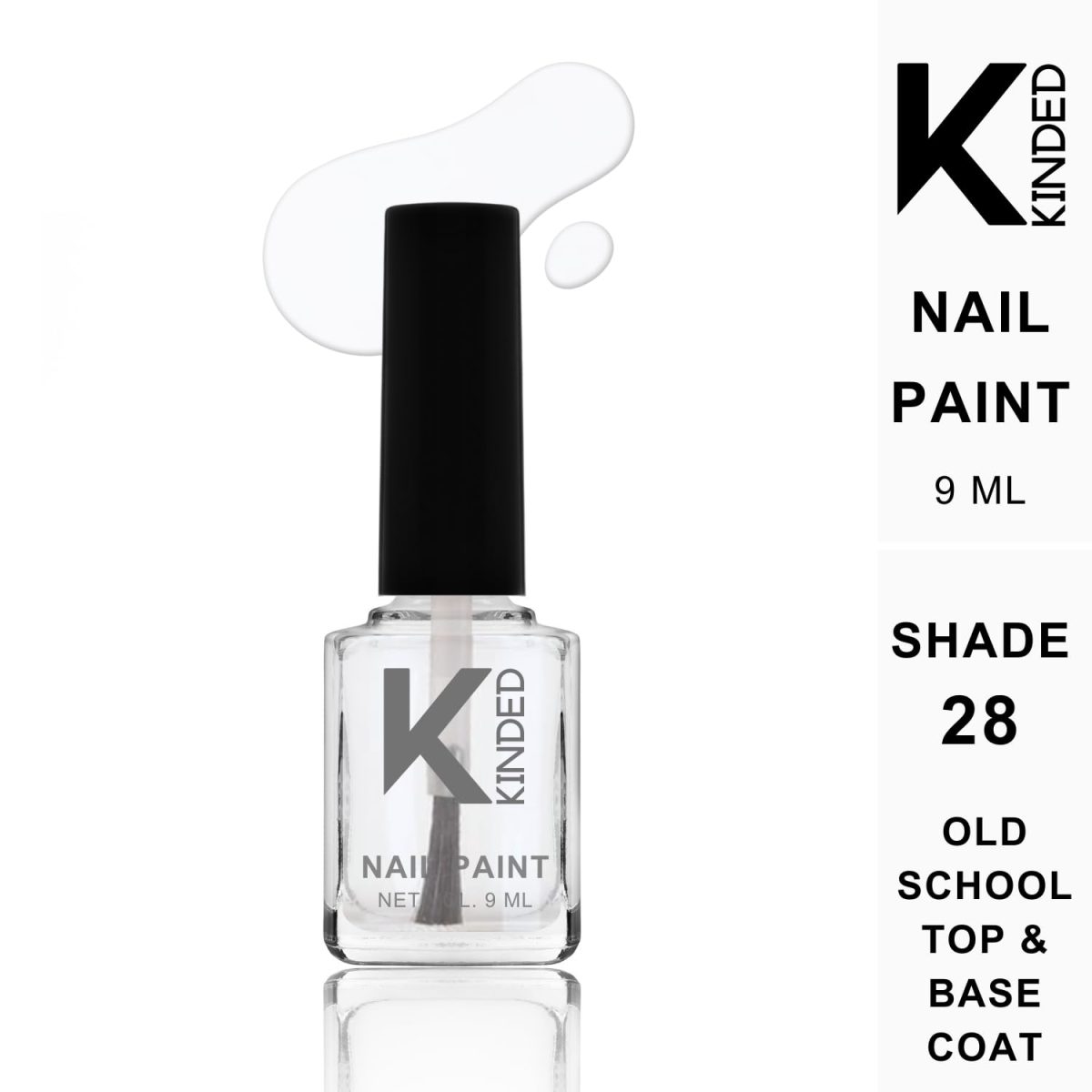 KINDED Nail Paint Long Lasting Lacquer Quick Drying Nail Polish Enamel for Girls Women With One Coat Single Stroke Application (9 ml, Glossy Finish, Shade 28 Old School Top & Base Coat) - Image 2