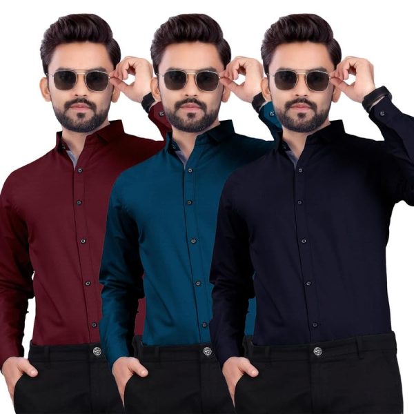 Pinkmint Men's Solid Regular Fit Shirt (Pack of 3)