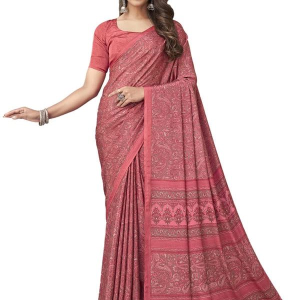 Satrani Women's Printed Crepe & Silk Saree with Unstitched Blouse Piece