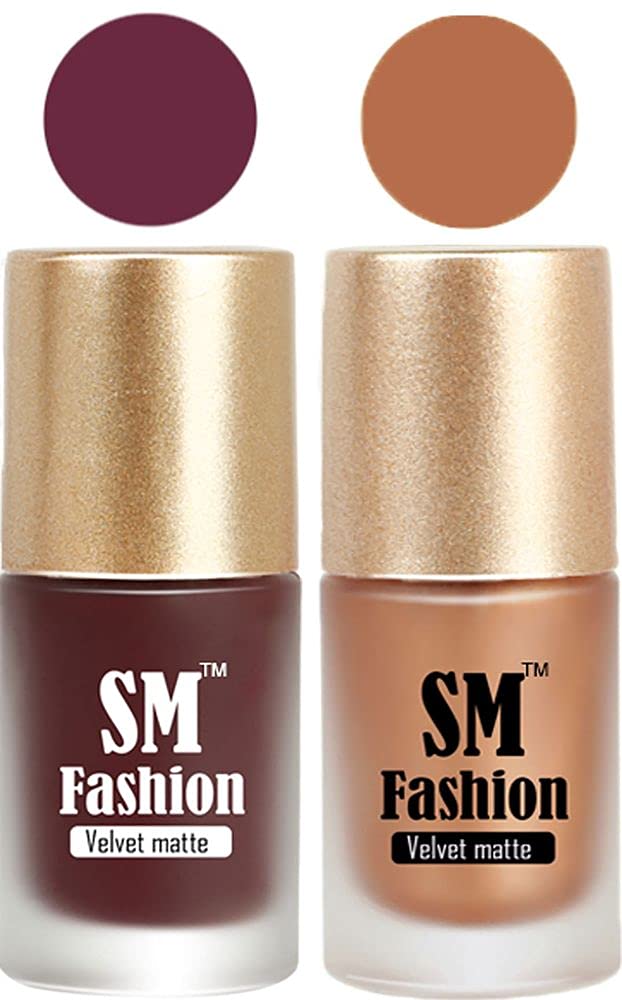 SM FASHION Nail Polishes, Wine-Metallic Gold Velvet Matte Nail Paint Combo Set of 2 Pcs 7ml each