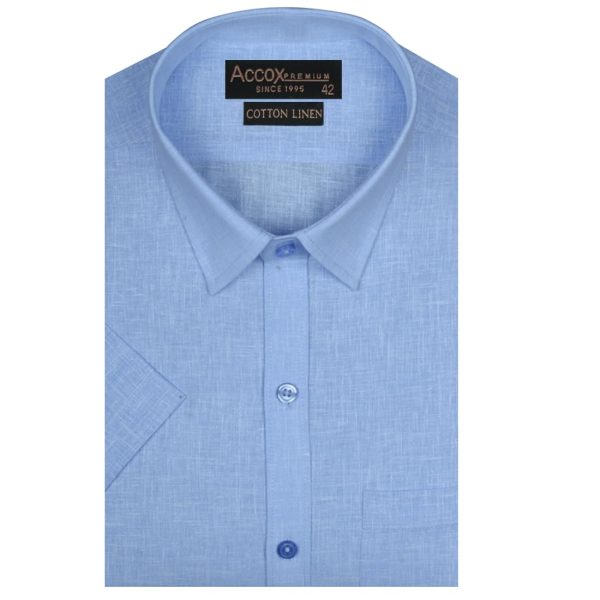 ACCOX Men's Breathable Cotton Linen Half Sleeves Regular Fit Solid Plain Formal Shirt for Men (GCR232)