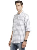Turtle Men 100% Cotton Slim Fit White Check Casual Shirt - Image 3