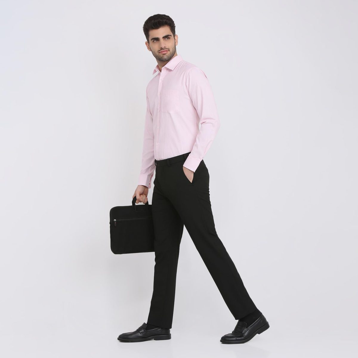Park Avenue Men Slim Fit Structure Pattern Poly Cotton Blend Semi Cutaway Collar Full Sleeve Formal Shirt - Image 5