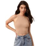 GLARE & BLAIR Solid Round Neck Sleeveless Casual Ribbed Crop Tank Top for Women