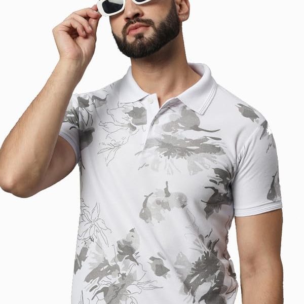 Men's Half Sleeve Printed Polo T-Shirt -RBP010-WHITE