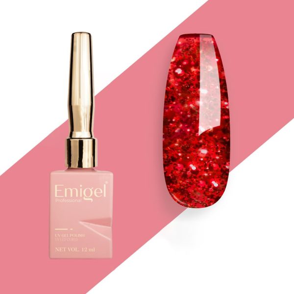 Emigel Professional UV Gel Polish RUSTIC RED GLITTER - E026 | Cured With UV LED Lamp | Super Glossy Finish |Quick Drying Nail Polish (12ml)