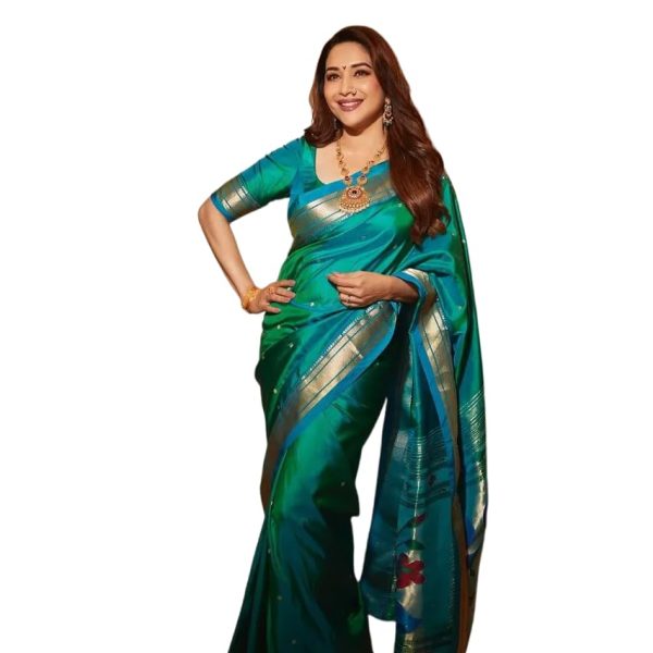 PT'Z Women's Pure Soft Banarasi kanjivaram Paithani Silk Saree with Rich Pallu With Unstitched Blouse