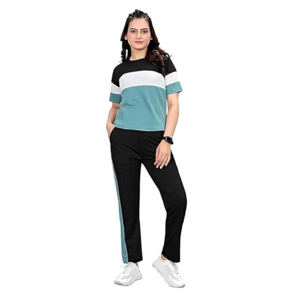 ALISBA Women's Cotton Printed Track Suit Set with Round Neck Half Sleeve Straight Hem Length and Drawstring Closure Pant