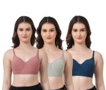 Emavic Women's Cotton Blend Lightly Padded Non-Wired Printed T-Shirt Bra Combo Pack of 3