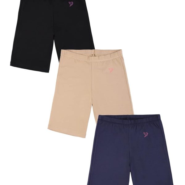 TWIN BIRDS Cotton Stretchable Solid Coloured Skinny Fit Knee Length Yoga/Cycling/Sports Shorts for Girls