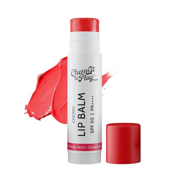 Chemist At Play's Cherry Lip Balm| Repairs Chapped Lips Brightens Dark Lips | 1% Kojic Acid| SPF 50 PA++++| For men and women| 4.5gm