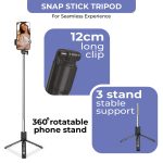 Tygot T1S SnapStick with Tripod Stand, 3 in 1 Multifunctional Design, Rechargable LED Light with Two Brighness Levels for Make up, Selfie, Vlogging & Photo Shoot, Selfie Stick with Bluetooth Remote - Image 5
