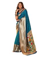 Satrani Women's Silk Dual Tone Paithani Jacquard Saree with Unstitched Blouse Piece
