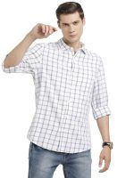 Turtle Men 100% Cotton Slim Fit White Check Casual Shirt