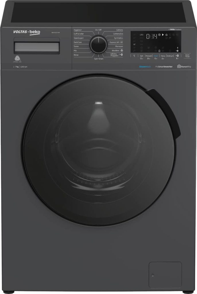 Voltas Beko 7.0kg 5 Star, Inverter, Front Load Washing Machine (WFL7012VTMP, Anthracite), Steam Wash,Stain Expert