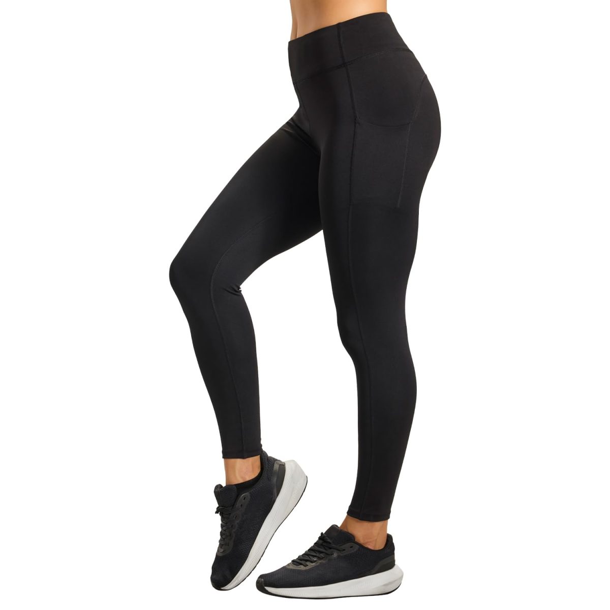 Boldfit Mid-Rise Ankle-Length Gym Leggings for Women – Breathable, Stretchy Polyster Yoga Pants, Sweat-Wicking, Non-See-Through Activewear, Workout Tights Jeggings with Pockets-Black