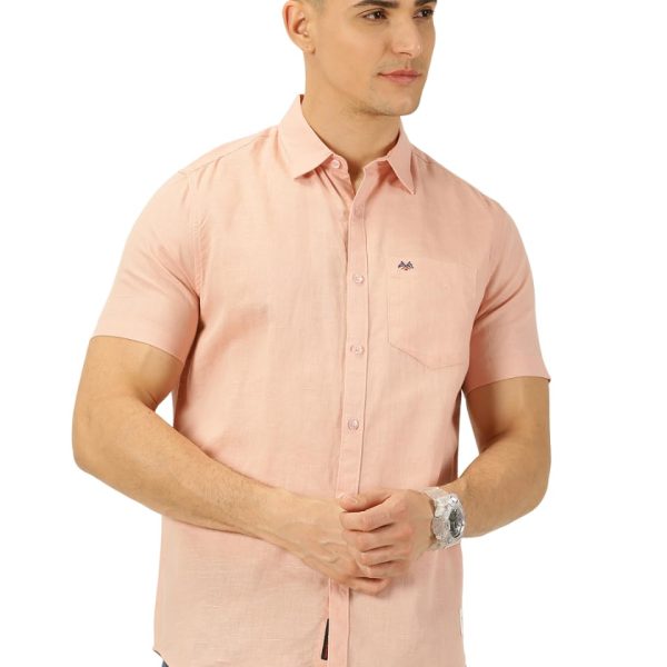 Thomas Scott Men's | Solid | Half Sleeve | Slim Fit | Linen Blend | Spread Collar | Casual Shirt
