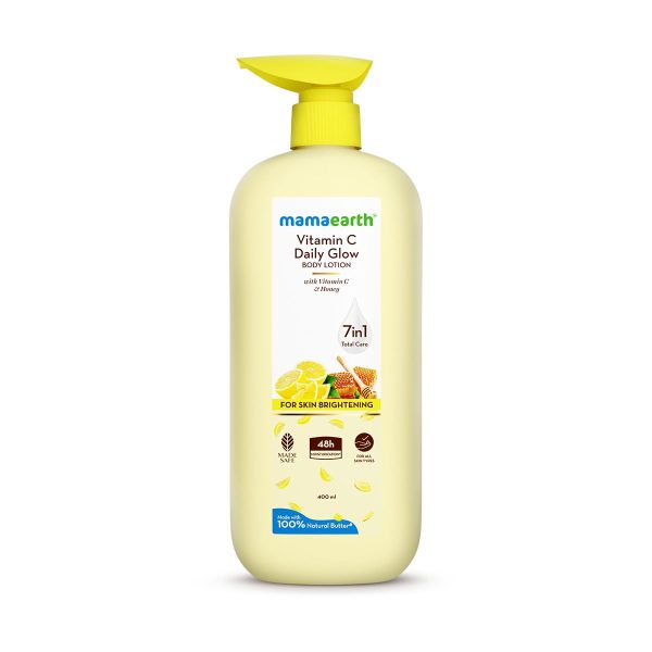 Mamaearth Vitamin C Daily Glow Body Lotion For Skin Brightening with Vitamin C & Honey 400ml|Nourishes Dry Skin|48 H Moisturization| 100% Natural Butter | Non-Greasy Smooth Skin | For All Skin Types