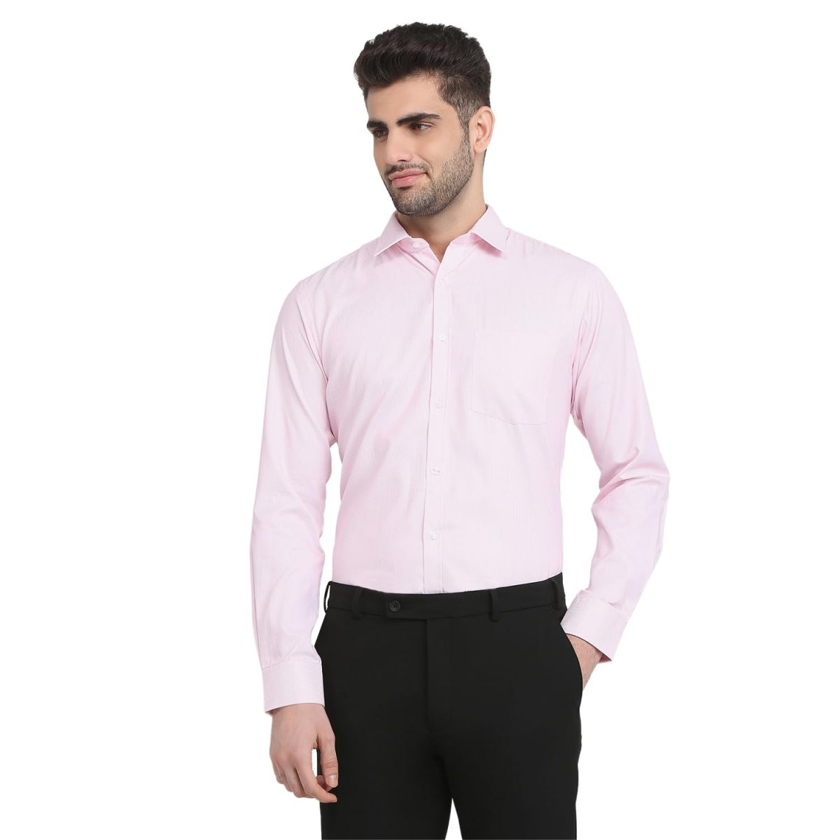 Park Avenue Men Slim Fit Structure Pattern Poly Cotton Blend Semi Cutaway Collar Full Sleeve Formal Shirt