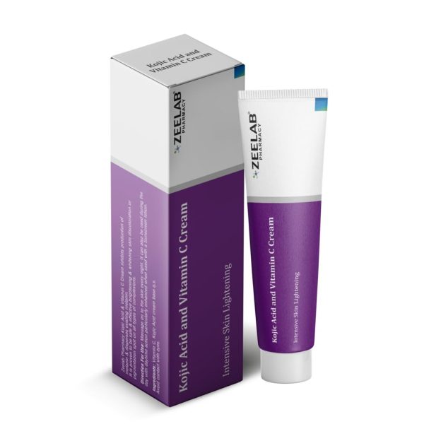 Zeelab Kojic Acid 2% and Vitamin C Cream – Advanced Formula for Pigmentation, Dark Spots, Age Spots, Acne Marks & Uneven Skin Tone – 20g Tube