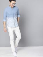 Dennis Lingo Men's Cotton Full Sleeves Cotton Denim Solid Casual Shirt with Mandarin Collar (Light Blue, XL) - Image 3
